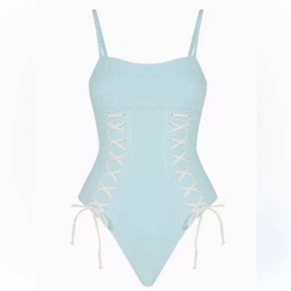 New! Frankie’s Bikinis Kylee lace-up one piece swimsuit blue 22752 - Picture 4 of 14